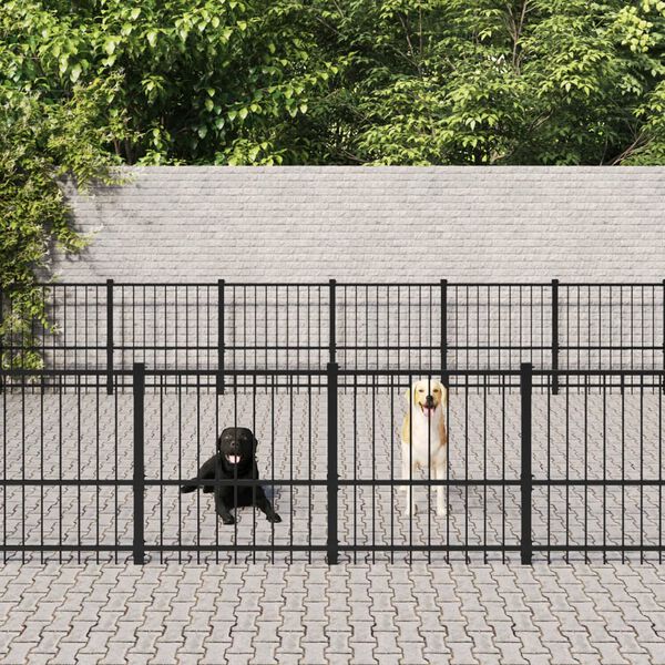 vidaXL Dog Kennel Black Powder-coated steel Large Durable Dog Kennel