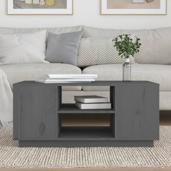 vidaXL Coffee Table Gray Solid Pine Wood 35.4 x 19.3 x 15.9 in