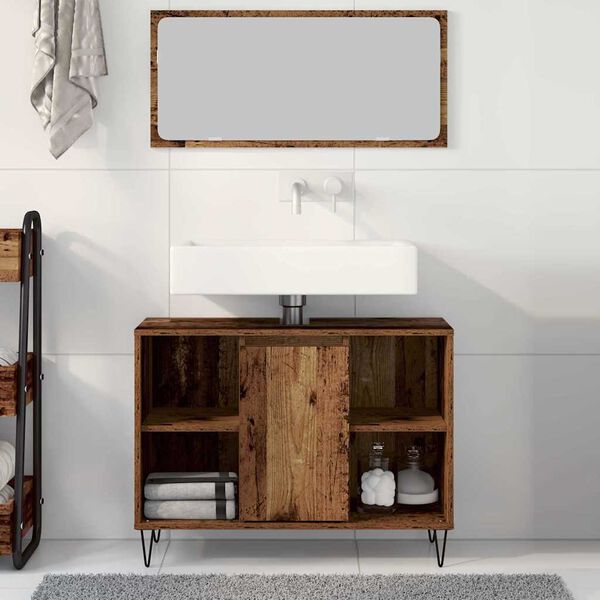 vidaXL Bathroom Cabinet with Shelf Old Wood 31.50 x 12.99 x 23.62 in