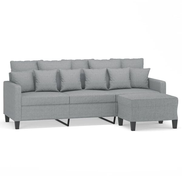 vidaXL 3-Seater Sofa With Footstool Light Grey Polyester, Metal, Plywood