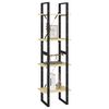 vidaXL Book Cabinet Natural Wood, Black Solid Pine Wood, Metal 4-Tier