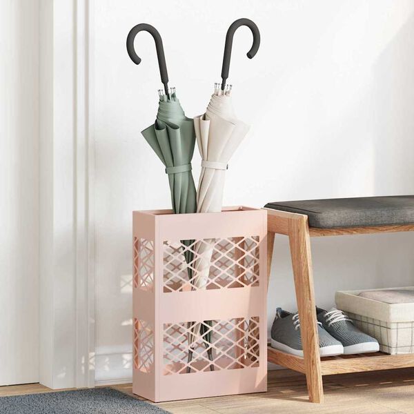 vidaXL Umbrella Stand with Storage Pink 11.02 x 4.72 x 16.14 in Steel