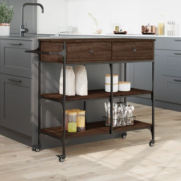 vidaXL Kitchen Trolley Brown Oak 41.3"x16.5"x37.4" Engineered Wood