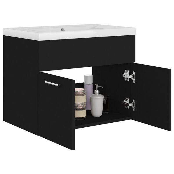 vidaXL Sink Cabinet With Basin Black and White Engineered wood and Ceramic