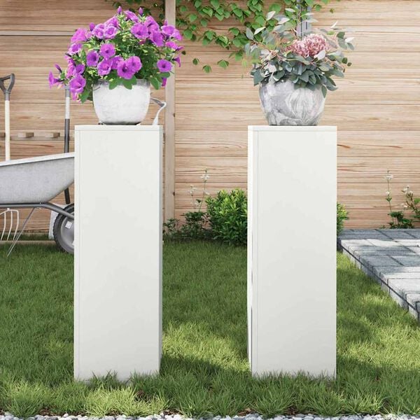 vidaXL Plant Stand 2 pcs White 9.45 x 9.45 x 29.53 in Steel