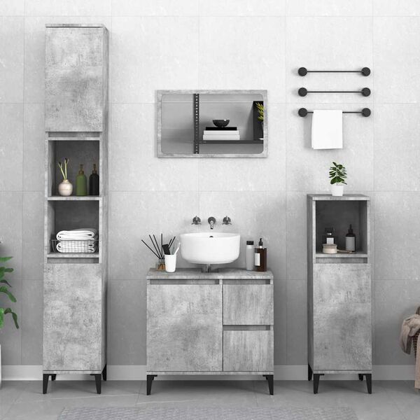 vidaXL Bathroom Cabinet Concrete Gray Engineered Wood Medium