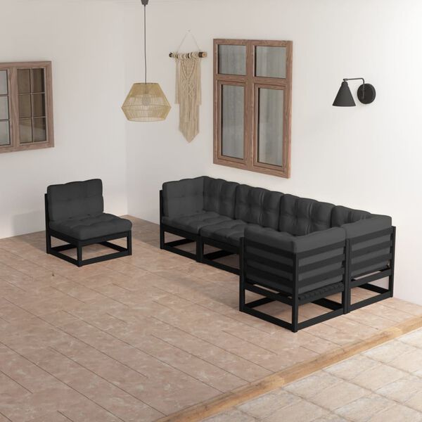 vidaXL Garden Lounge Set Black Solid pinewood 6-seater Modular