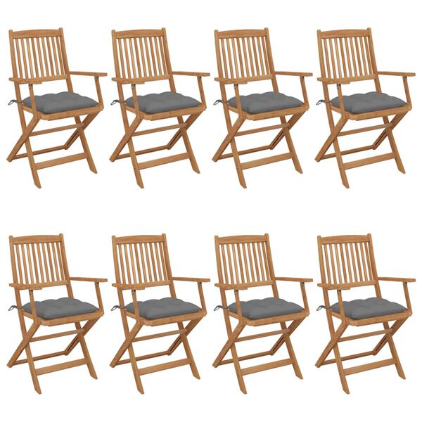 vidaXL Garden Chair Set of 8 Natural wood and grey