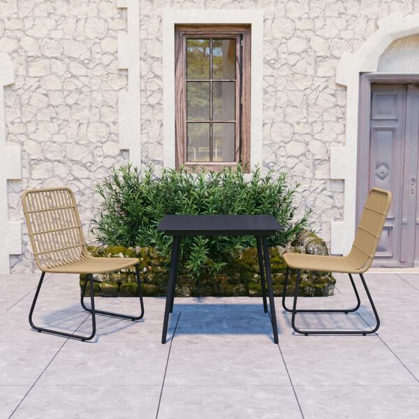 vidaXL Dining Set Oak and Black Poly Rattan, Powder-Coated Steel, Glass