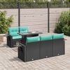 vidaXL 6 Piece Patio Sofa Set with Cushions Black Poly Rattan Acacia