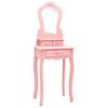 vidaXL Dressing Table Set with Stool Pink 19.7x23.2x53.5" Paulownia Wood