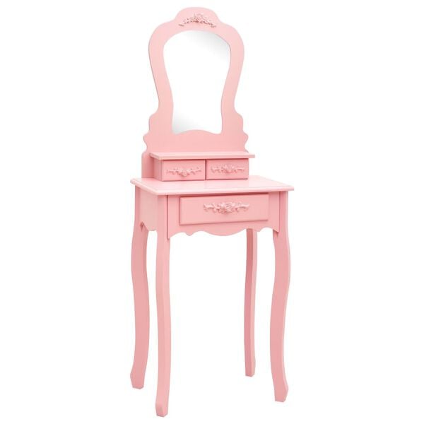 vidaXL Dressing Table Set with Stool Pink 19.7x23.2x53.5" Paulownia Wood