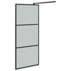 vidaXL Walk-in Shower Wall with Shelf Black 35.4"x76.8" ESG Glass&Aluminum
