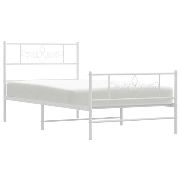 vidaXL Bed Frame White Powder-Coated Steel Twin Bed Frame Rectangular