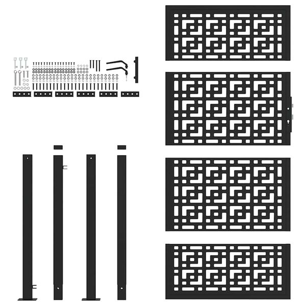 vidaXL Garden Gate Black 39.4x68.9" Steel Cross  Design
