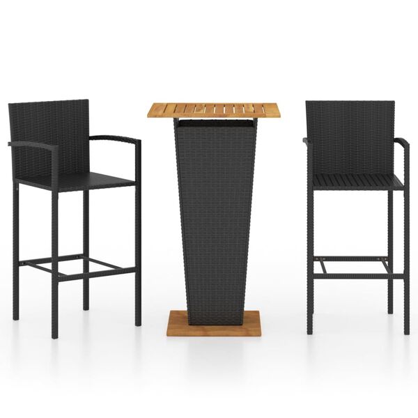 vidaXL Garden Bar Set Black (PE Rattan), Natural (Acacia Wood)