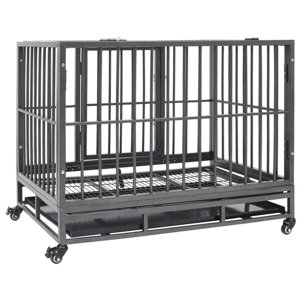 vidaXL Dog Cage Black and Silver Steel with silver spray painting Large