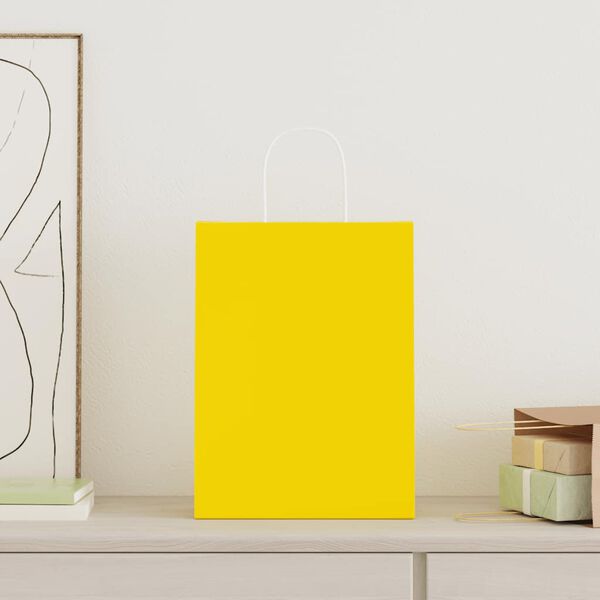 vidaXL Paper Bags 50 pcs with Handles Yellow 26x12x35 cm
