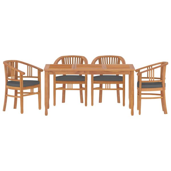 vidaXL Patio Dining Set Set of 4 Teak, Dark Gray Solid Teak Wood
