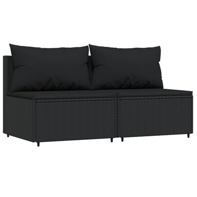 vidaXL Patio Middle Sofas with Cushions 2 pcs Black Poly Rattan