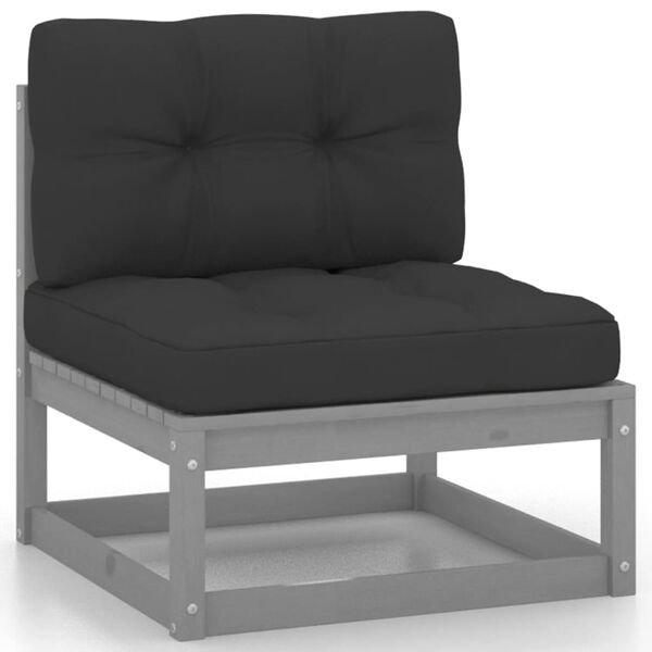 vidaXL Garden Lounge Set Grey Solid pinewood, fabric (100% polyester)