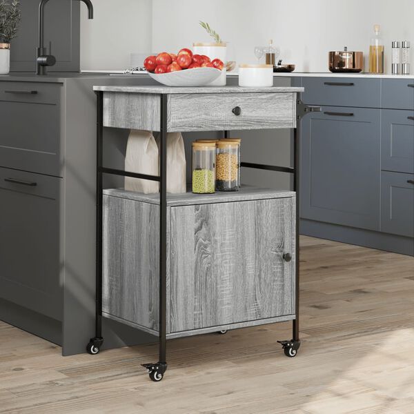 vidaXL Kitchen Trolley Gray Sonoma 22"x16.9"x35.2" Engineered Wood