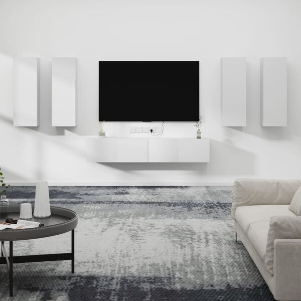 vidaXL TV Cabinet Set Set of 6 White Engineered Wood Large