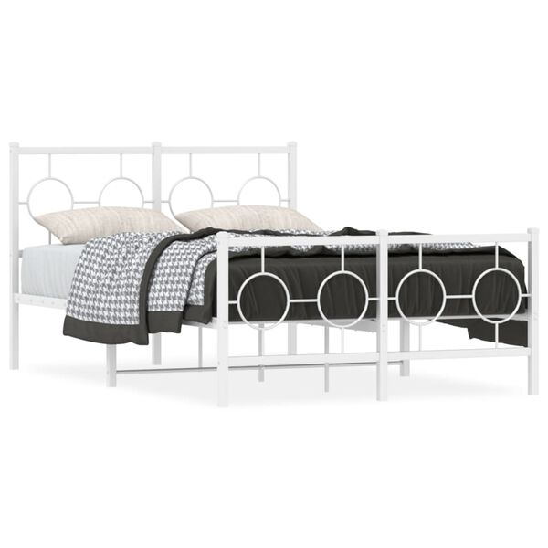 vidaXL Bed Frame White Powder-Coated Steel Small Double Bed Frame