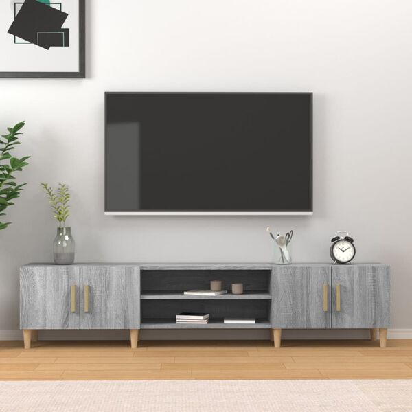 vidaXL TV Cabinet Grey Sonoma Engineered Wood, Solid Eucalyptus Wood