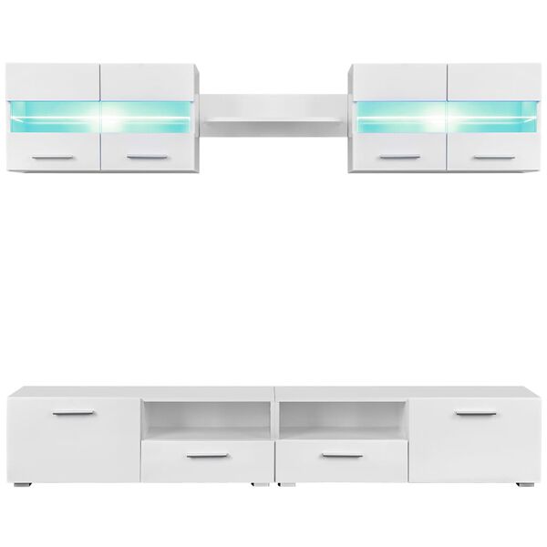 vidaXL TV Wall Unit High gloss white Engineered wood, glass, metal