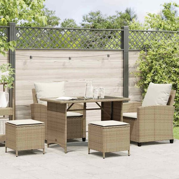vidaXL Garden Sofa Set Beige PE Rattan, Powder-Coated Steel Standard