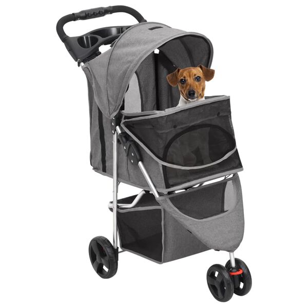 vidaXL Dog Stroller Grey 300D Oxford fabric, steel Medium Foldable
