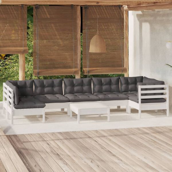 vidaXL Garden Lounge Set White, Anthracite Solid Pinewood Medium Modular