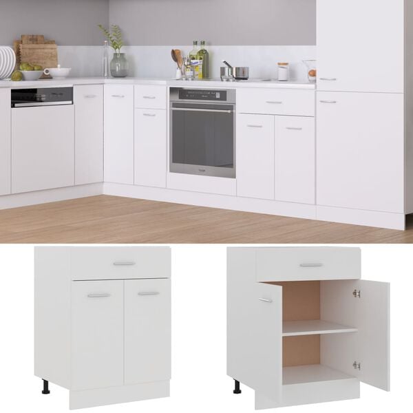 vidaXL Drawer Bottom Cabinet White Engineered wood 23.6 x 18.1 x 32.1 in