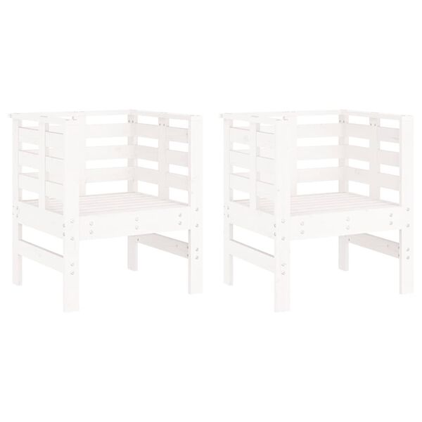 vidaXL Garden Chair Set of 2 White Solid pine wood Medium Garden Chair