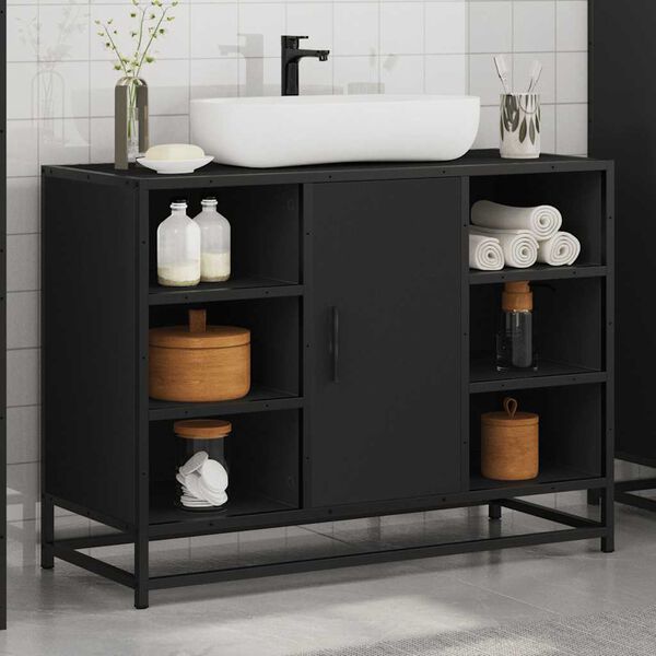 vidaXL Bathroom Sink Cabinet Black Engineered wood, Metal