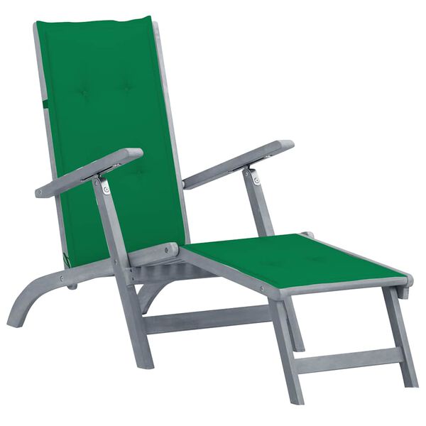 vidaXL Patio Deck Chair Natural wood with green cushion Solid acacia wood