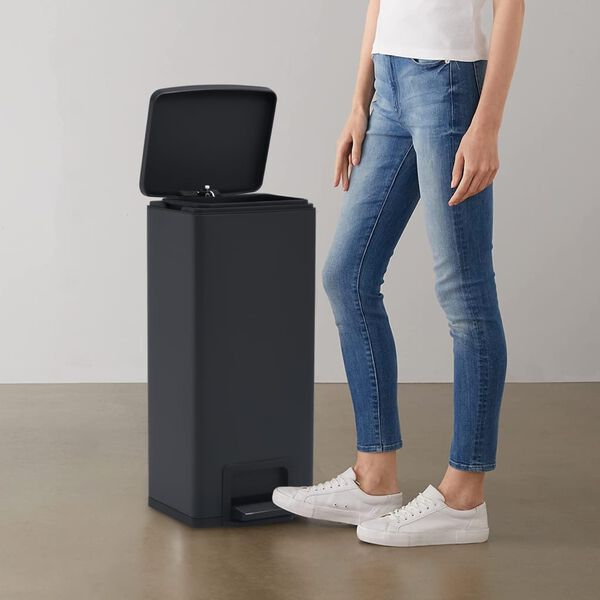 vidaXL Dustbin with Pedal Anti-fingerprint 7.9 gal Black Stainless Steel