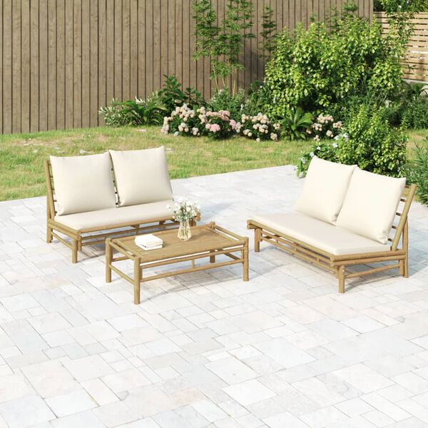 vidaXL Garden Lounge Set Cream White, Natural Bamboo, Polyester Modular