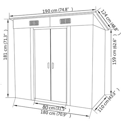 vidaXL Garden Shed Green Metal 74.8"x48.8"x71.3"