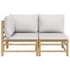 vidaXL Garden Lounge Set Bamboo with Light Grey Cushions