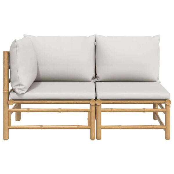 vidaXL Garden Lounge Set Bamboo with Light Grey Cushions