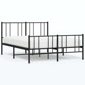 vidaXL Bed Frame Black Powder-Coated Steel 53.9x74.8 in Bed Frame