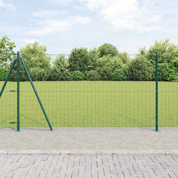 vidaXL Fence with Post Green 3.94 x 32.81 ft Steel
