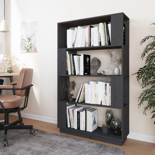 vidaXL Book Cabinet Grey Solid Pine Wood Medium Book Cabinet