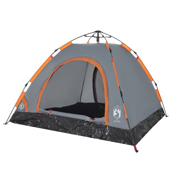 vidaXL Camping Tent 3-Person Gray and Orange Quick Release