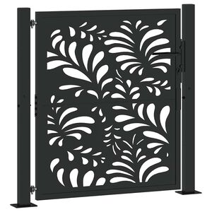 vidaXL Patio Gate Black 41.3x41.7" Steel Wave  Design