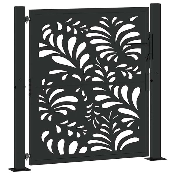 vidaXL Garden Gate Black 39.4x39.4" Steel Wave  Design