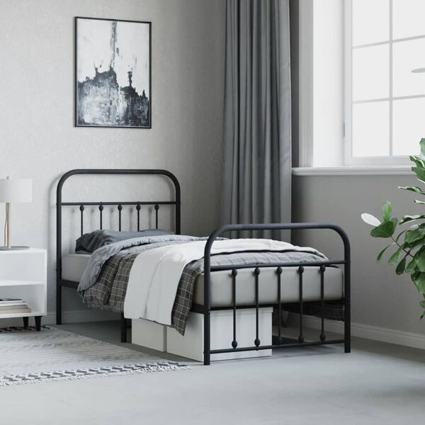 vidaXL Bed Frame Black Powder-Coated Steel Twin Storage Bed Frame