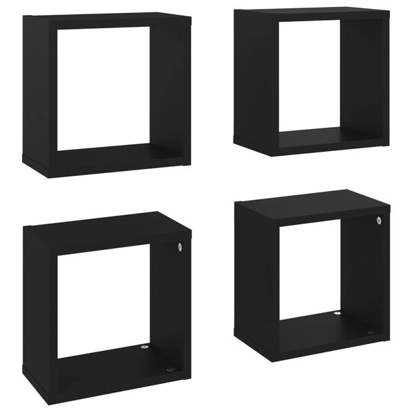 vidaXL Cube Shelf Set of 4 Black Engineered wood Small Wall mounting